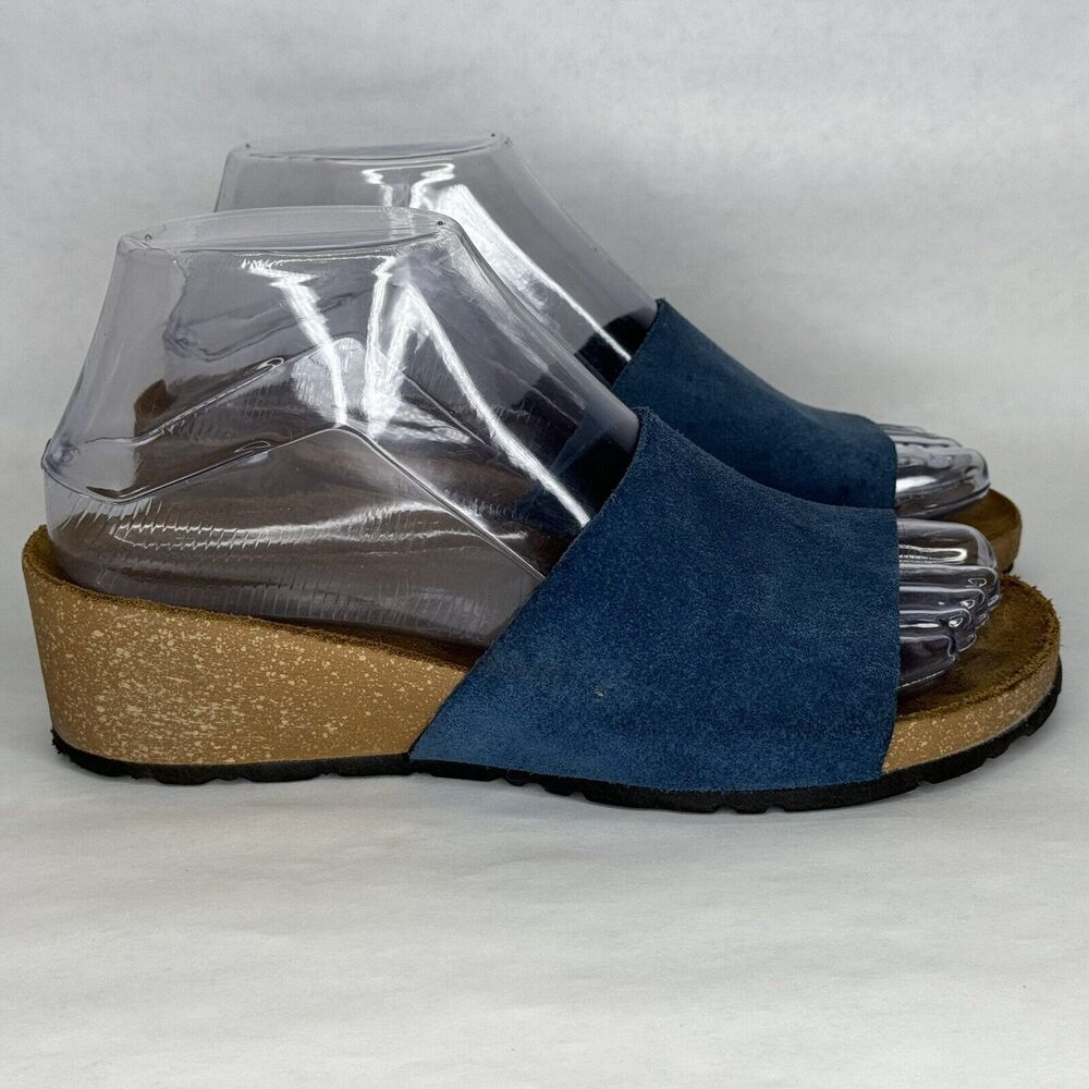 A. Giannetti Mirta Wedge Slip On Sandals Womens Size 6 Blue Suede Leather Italy‎ - Picture 7 of 11
